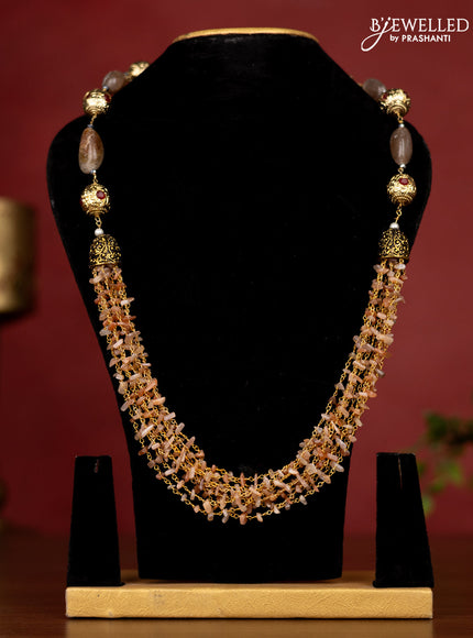Jaipur crystal beaded chikku shade necklace with brown stones pendant without earrings