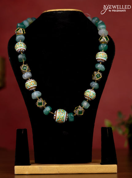 Jaipur mint green beaded necklace with minakari balls without earrings