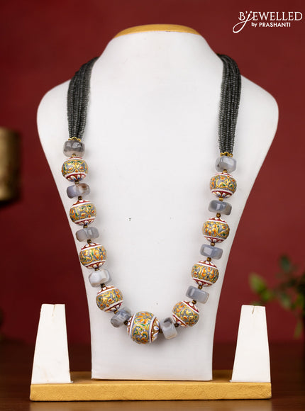 Jaipur grey crystal beaded necklace with minakari balls without earrings