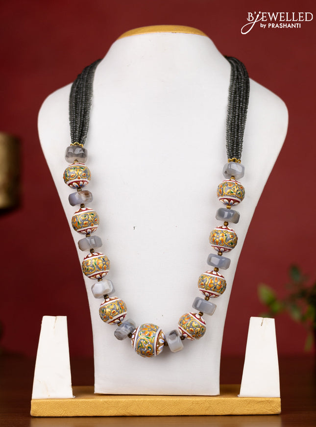 Jaipur grey crystal beaded necklace with minakari balls without earrings