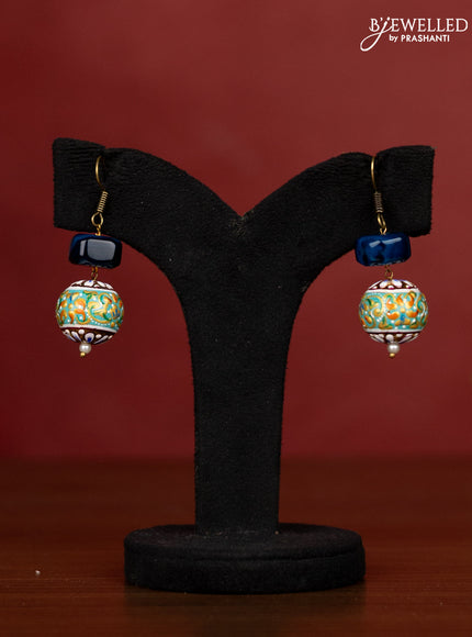 Jaipur multilayer mehandi green crystal beaded necklace with blue stone pendant without earrings