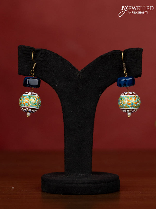 Jaipur multilayer mehandi green crystal beaded necklace with blue stone pendant without earrings