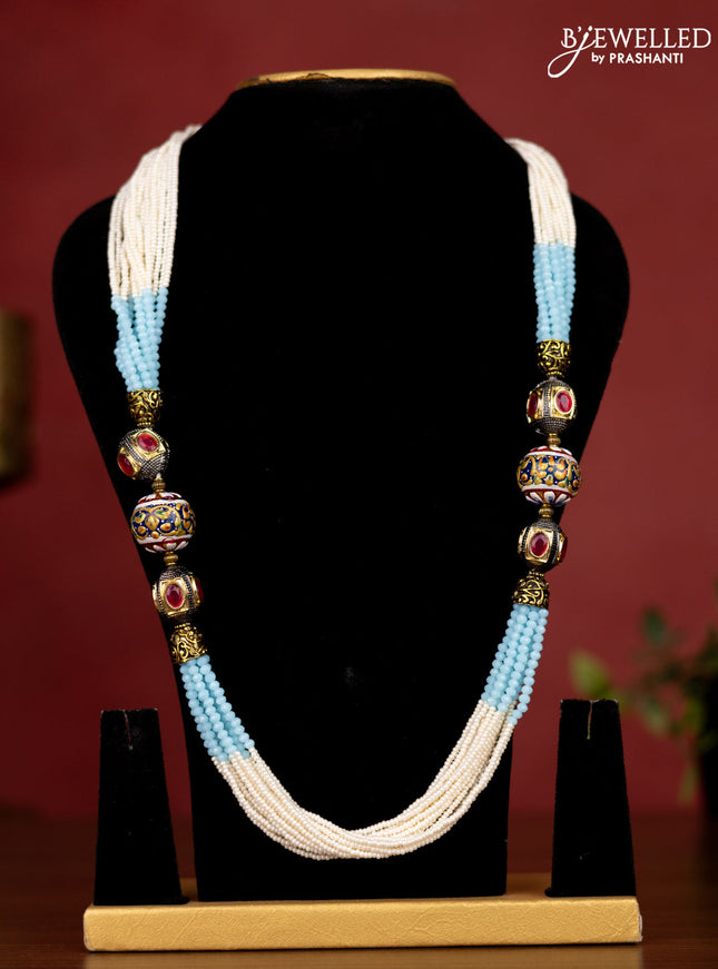 Jaipur light blue crystal and pearl necklace with minakari balls without earrings