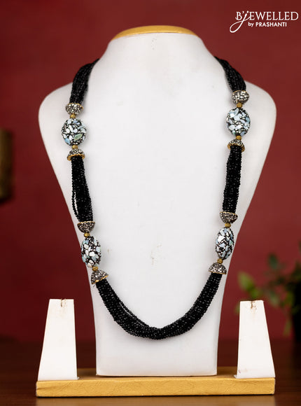 Jaipur multilayer black crystal beaded necklace with blue stones pendant without earrings