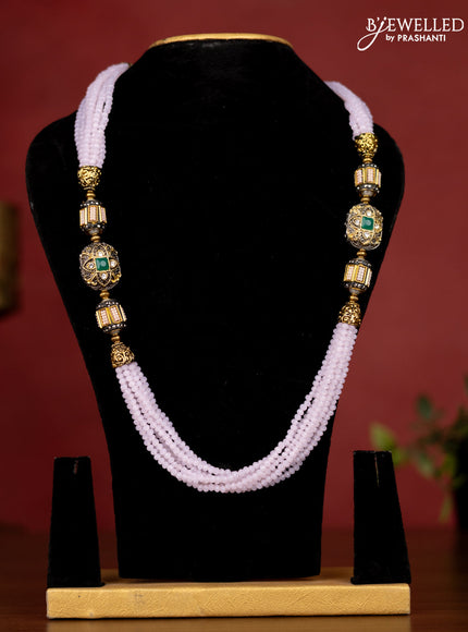 Jaipur multilayer baby pink crystal beaded necklace with pendant without earrings