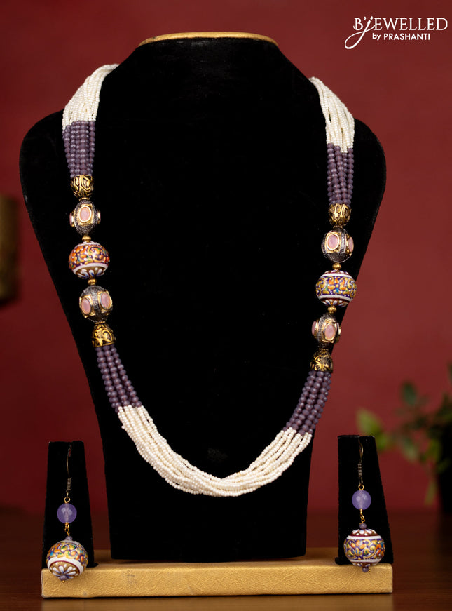 Jaipur purple crystal and pearl necklace minakari balls