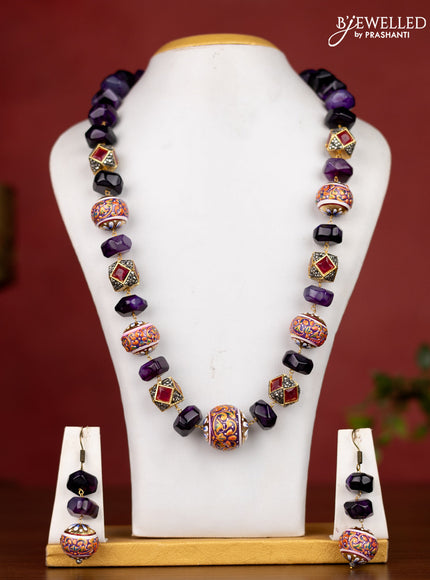 Jaipur violet beaded necklace with minakari balls