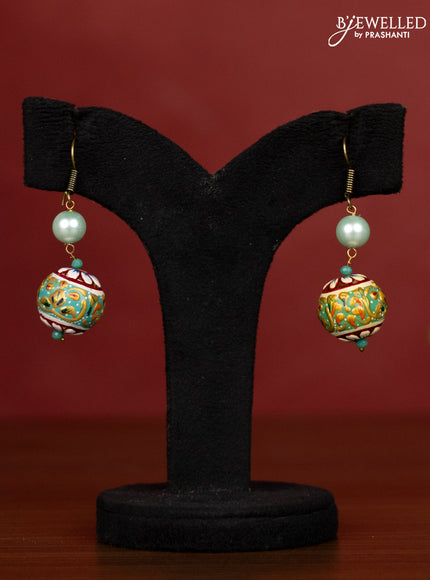 Jaipur teal green crystal and pearl necklace minakari balls