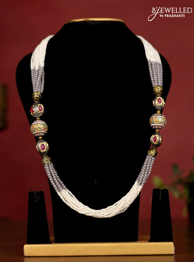 Jaipur grey crystal and pearl necklace minakari balls