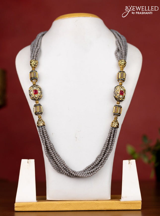 Jaipur grey cystal beaded necklace with pendant without earrings
