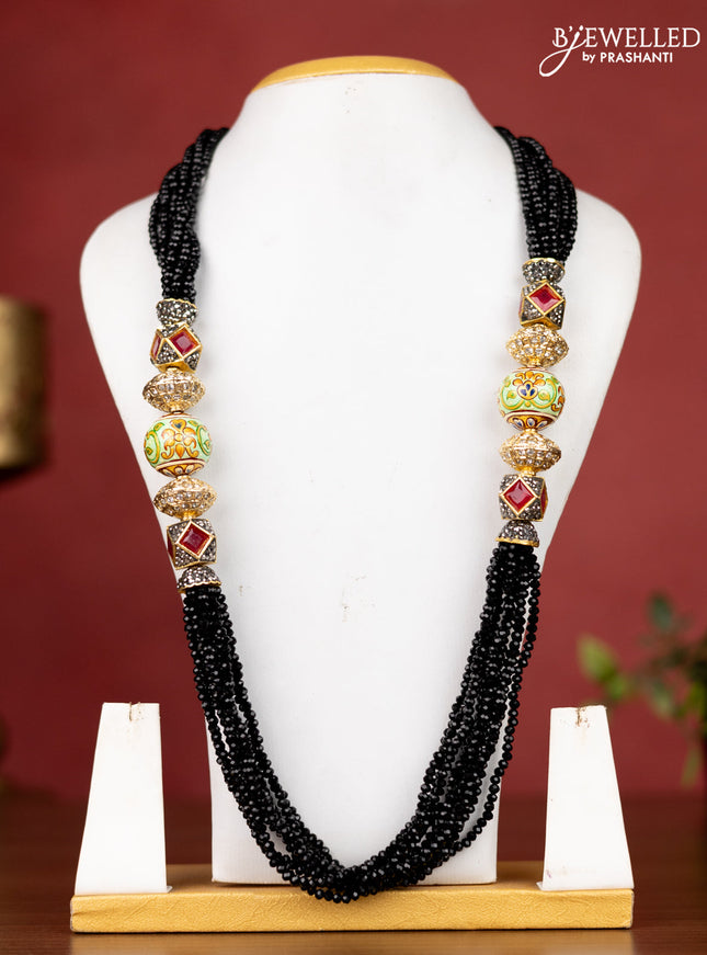 Jaipur black cystal beaded necklace with minakari balls without earrings