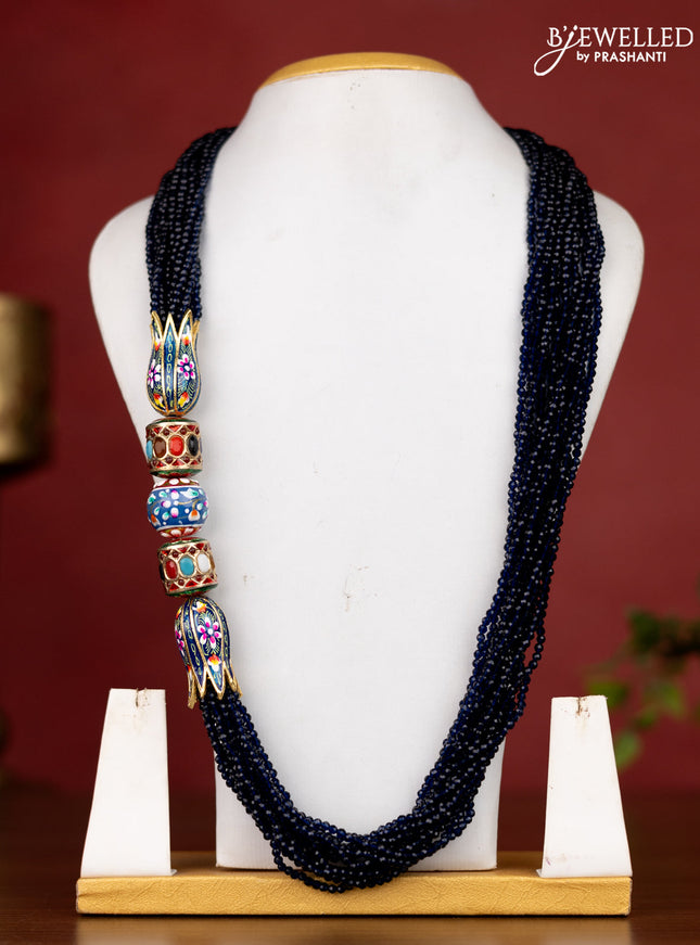 Jaipur crystal beaded navy blue haaram with minakari balls without earrings