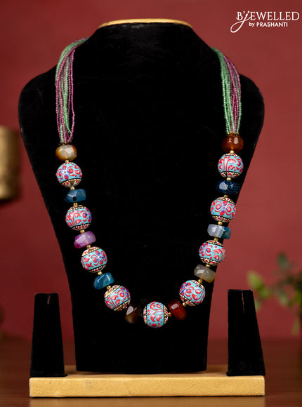 Jaipur multicolour crystal beaded necklace with minakari balls without earrings