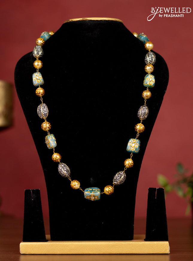 Jaipur beaded light blue stone necklace with minakari work without earrings