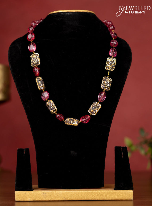 Jaipur beaded magenta pink stone necklace with minakari work without earrings