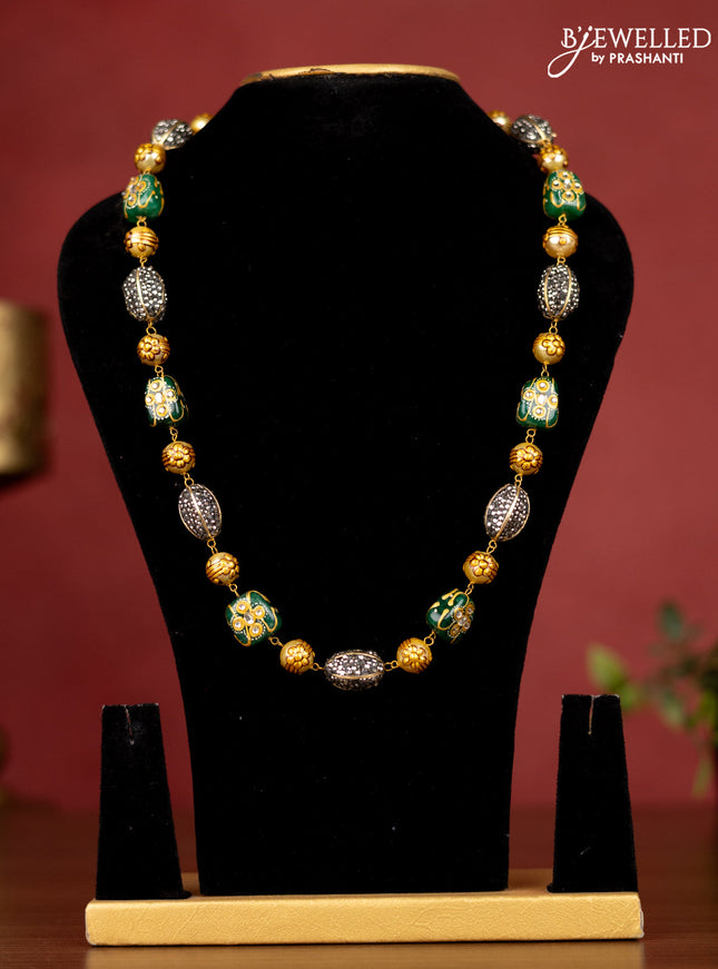 Jaipur beaded green stone necklace with minakari work without earrings
