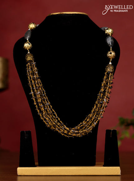 Jaipur crystal beaded black necklace with grey stones pendant without earrings