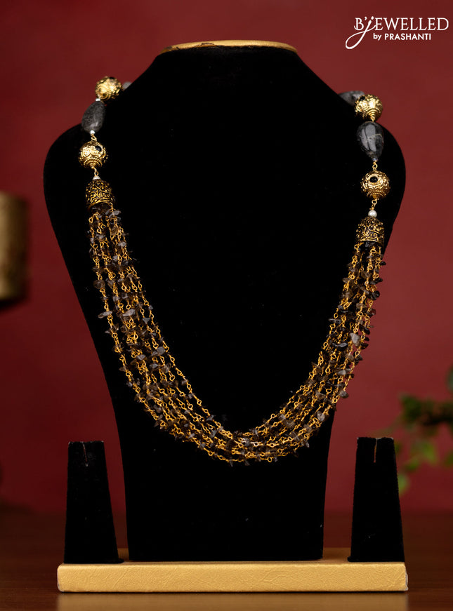 Jaipur crystal beaded black necklace with grey stones pendant without earrings