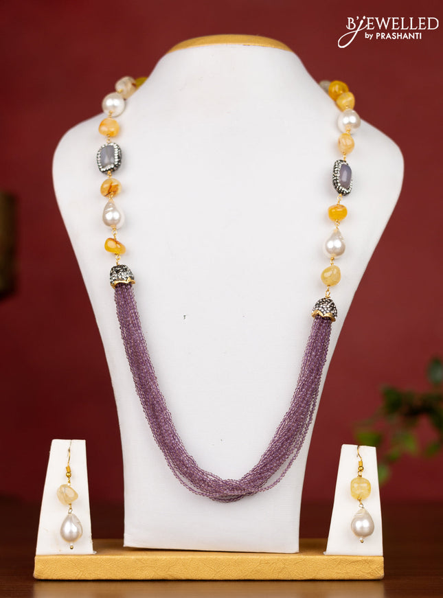 Jaipur purple crystal beaded with yellow stones necklace