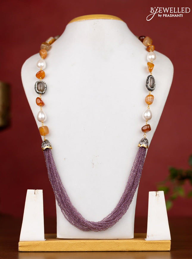 Jaipur purple crystal beaded with brown stones necklace without earrings
