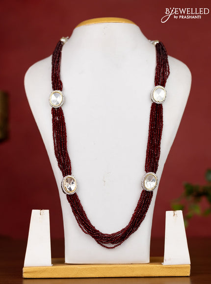 Jaipur crystal beaded multilayer maroon necklace with cz stone pendant without earrings
