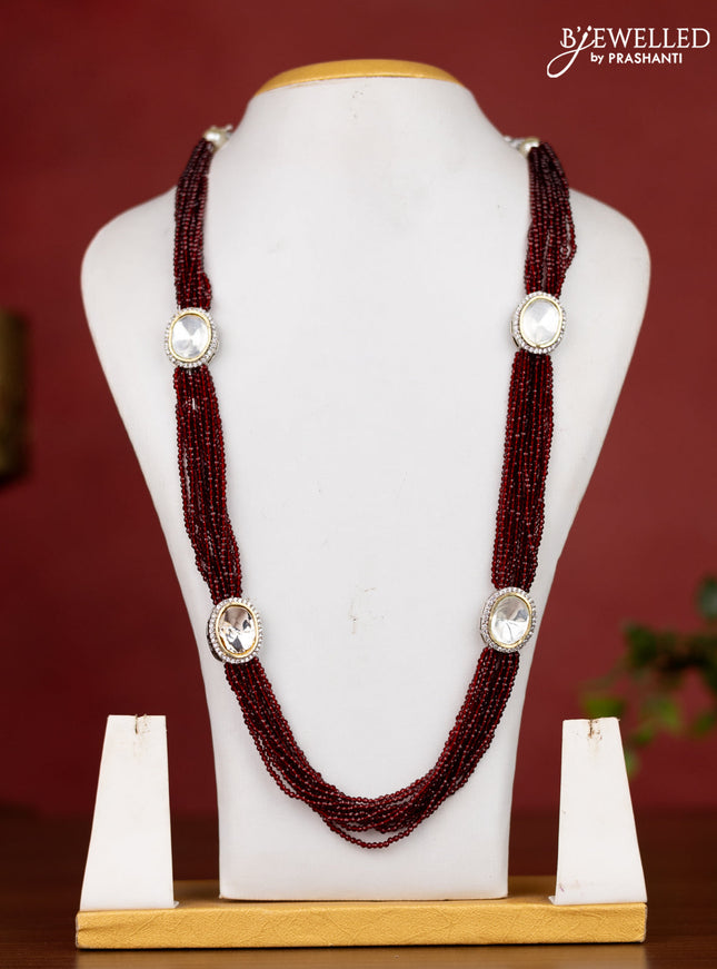 Jaipur crystal beaded multilayer maroon necklace with cz stone pendant without earrings
