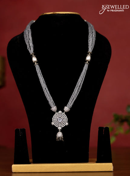 Jaipur crystal beaded multilayer grey necklace with cz stone pendant without earrings