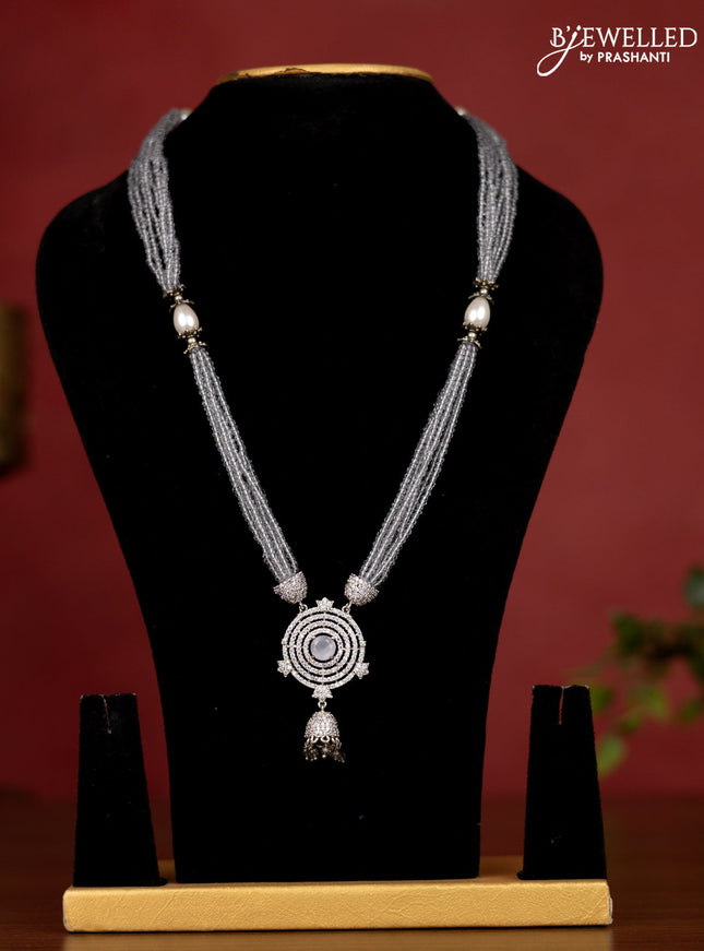 Jaipur crystal beaded multilayer grey necklace with cz stone pendant without earrings