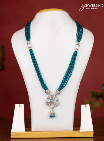 Jaipur crystal beaded multilayer blue necklace with cz stone pendant without earrings