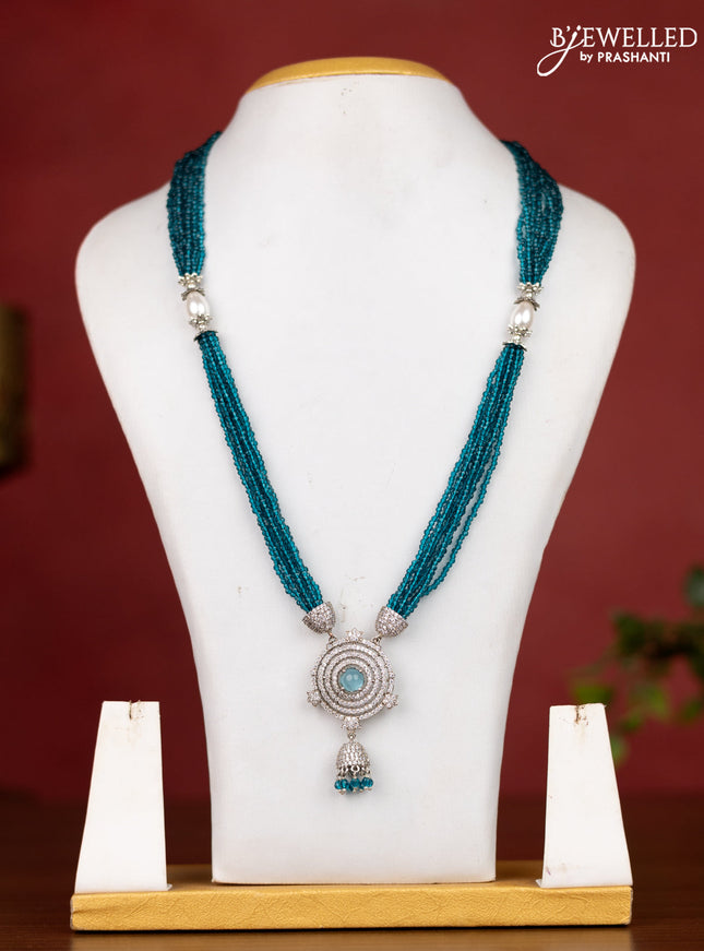 Jaipur crystal beaded multilayer blue necklace with cz stone pendant without earrings
