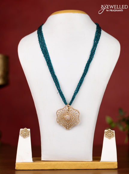Jaipur crystal beaded multilayer blue necklace with cz stone pendant