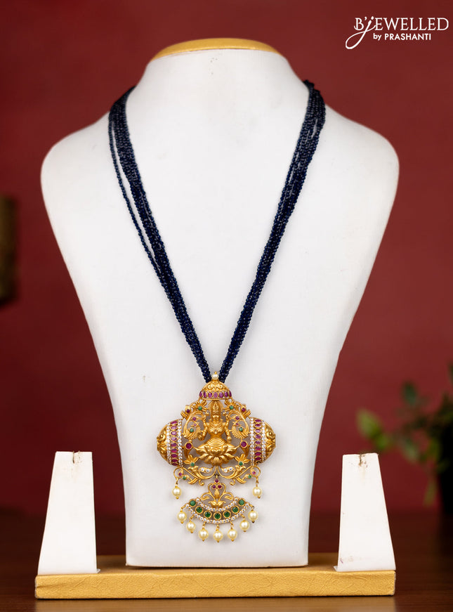 Jaipur crystal beaded multilayer navy blue necklace with lakshmi pendant without earrings