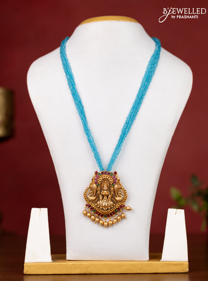 Jaipur crystal beaded multilayer light blue necklace with lakshmi pendant without earrings