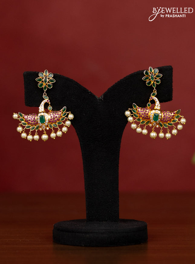 Jaipur crystal beaded multilayer teal blue necklace with peacock pendant