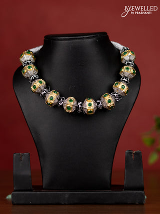 Jaipur beaded necklace with emerald and cz stone without earrinngs