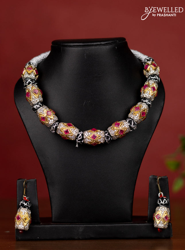Jaipur beaded necklace with ruby and cz stone
