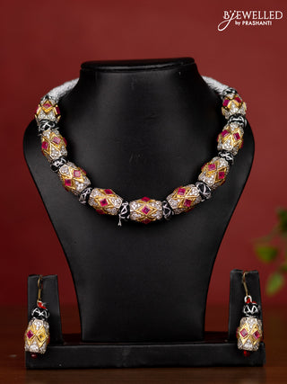 Jaipur beaded necklace with ruby and cz stone