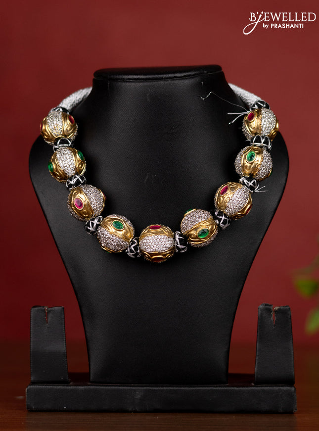 Jaipur beaded necklace with kemp and cz stone without earrinngs