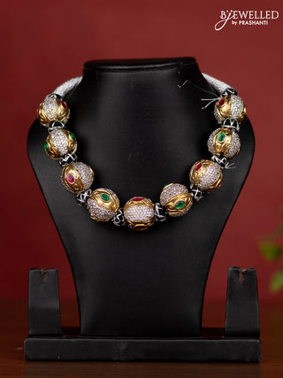 Jaipur beaded necklace with kemp and cz stone without earrinngs