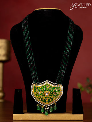 Jaipur crystal beaded dark green length necklace with minakari pendant and hangings without earrings