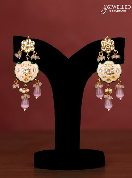 Jaipur crystal beaded baby pink length necklace with minakari pendant and hangings