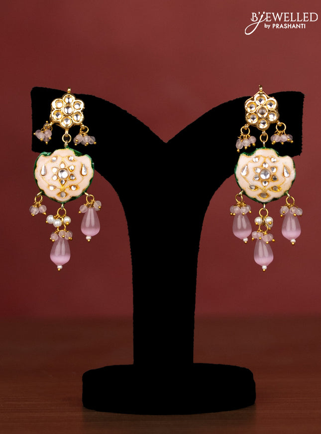 Jaipur crystal beaded baby pink length necklace with minakari pendant and hangings