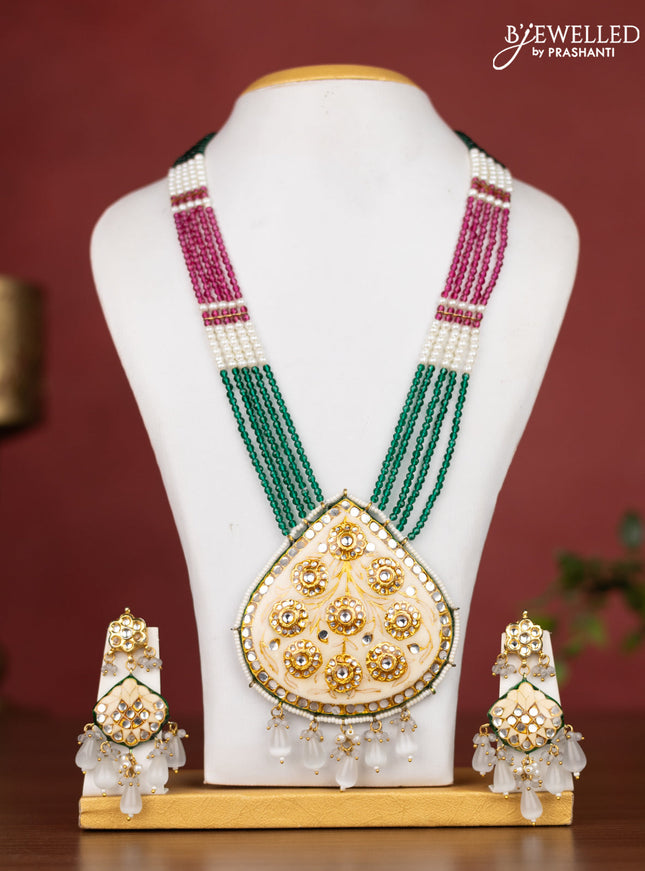 Jaipur crystal beaded multicolour length necklace with minakari pendant and hangings