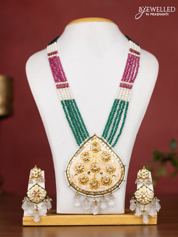 Jaipur crystal beaded multicolour length necklace with minakari pendant and hangings