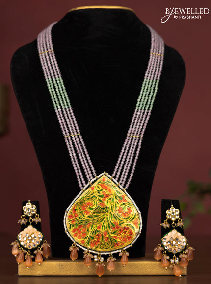 Jaipur crystal beaded light blue length necklace with minakari pendant and hangings