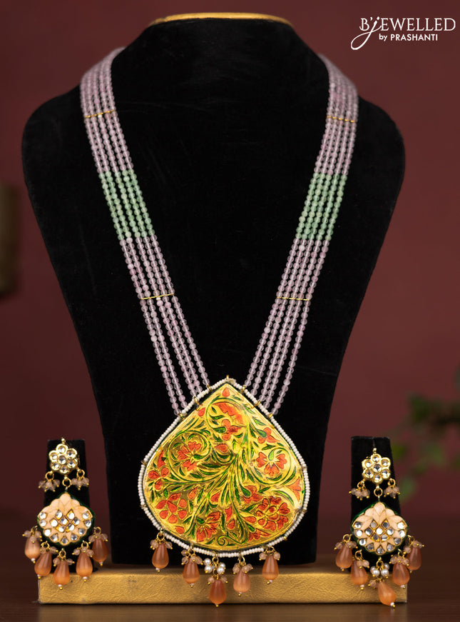 Jaipur crystal beaded light blue length necklace with minakari pendant and hangings