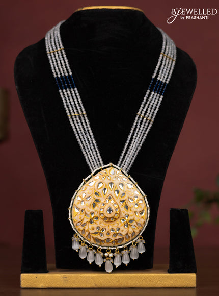Jaipur crystal beaded grey length necklace with minakari pendant and hangings without earrings