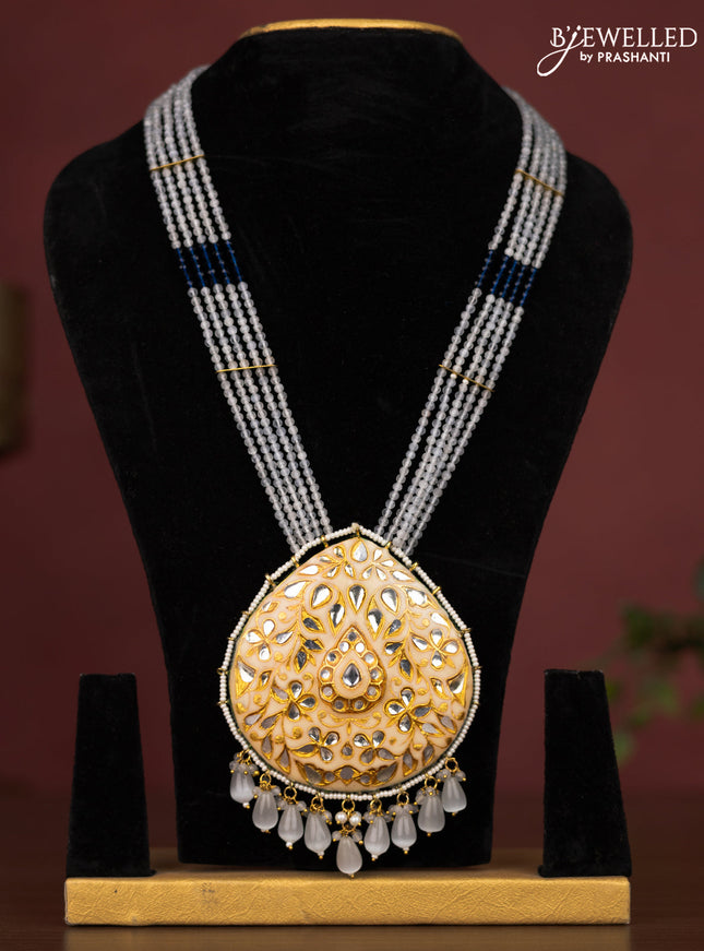 Jaipur crystal beaded grey length necklace with minakari pendant and hangings without earrings