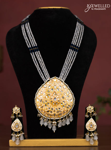 Jaipur crystal beaded grey length necklace with minakari pendant and hangings