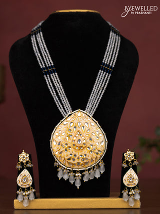 Jaipur crystal beaded grey length necklace with minakari pendant and hangings